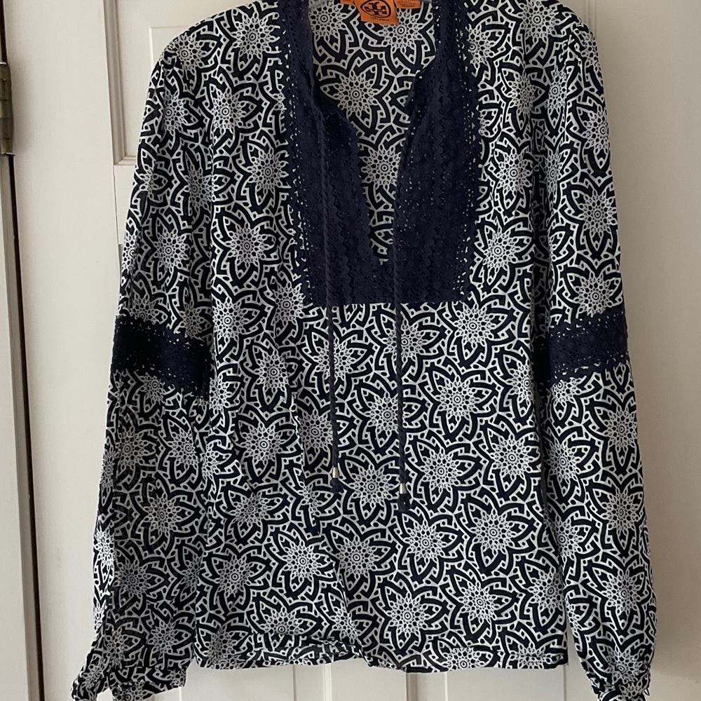 TORY BURCH TUNIC NAVY BLUE AND WHITE SIZE 14